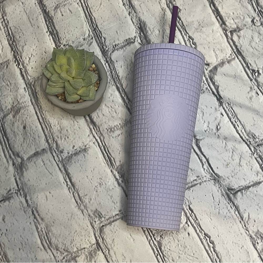 24 oz Starbucks Siren Matte Purple Lilac Lavender Stud Diamond Grid Tumbler